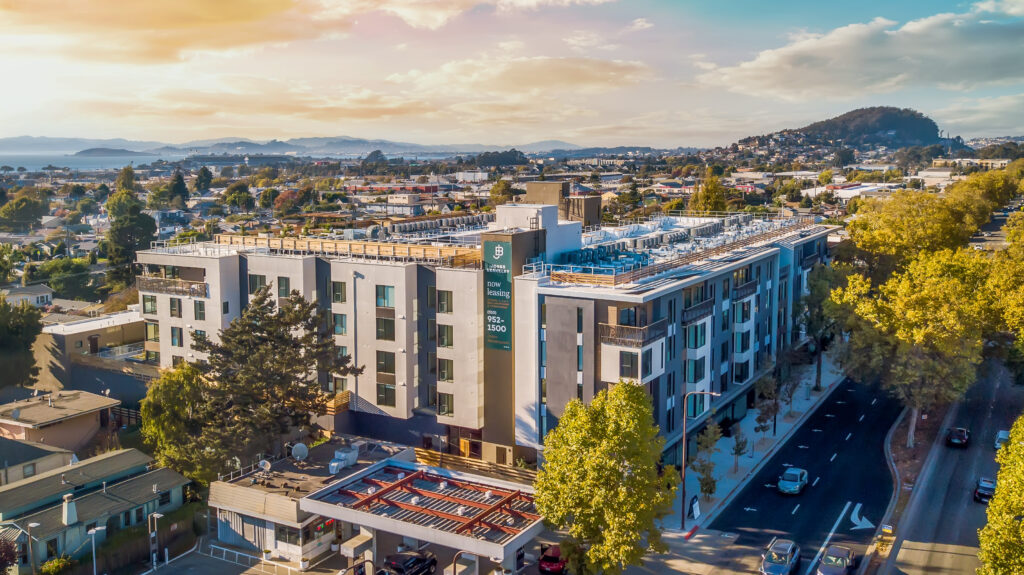 Jones Berkeley exterior from a slightly elevated drone perspective